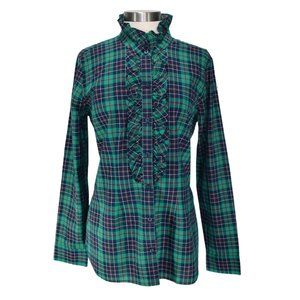 Vineyard Vines Green and Blue Plaid Ruffle Shirt